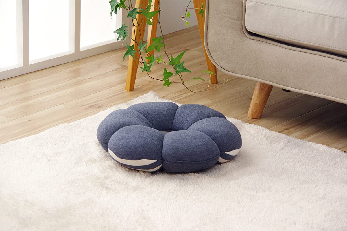 

IKEHIKO Cushion with Low 40cm Navy Holes, Flower, Elmer, Simple, Soft, Resilience, Urethane, Office, Drive, Approx. Round, #9371009