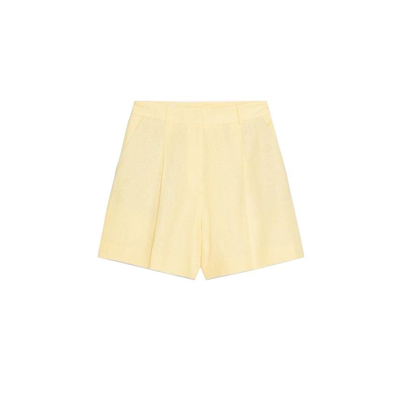 

Летняя Новинка Женская одежда круглый вырез майка 2949332 Смесь льна высокая талия повседневные шорты 2765332 Yellow Pants L