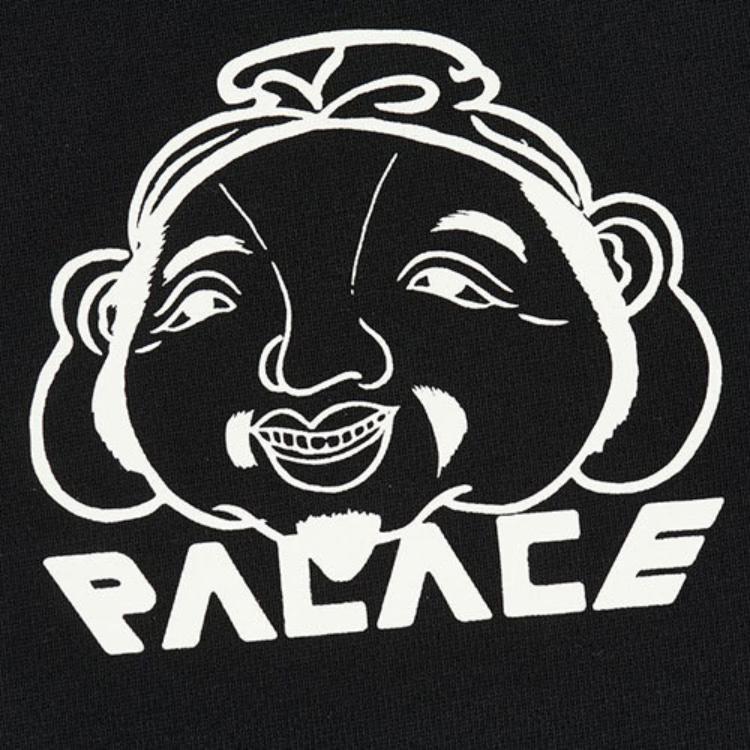 Palace X Evisu FW21 Bluza z kapturem typu pulower o luźnym kroju z nadrukiem graficznym Tri-Godhead Unisexowa bluza z kapturem Czarna P21EVHD001
