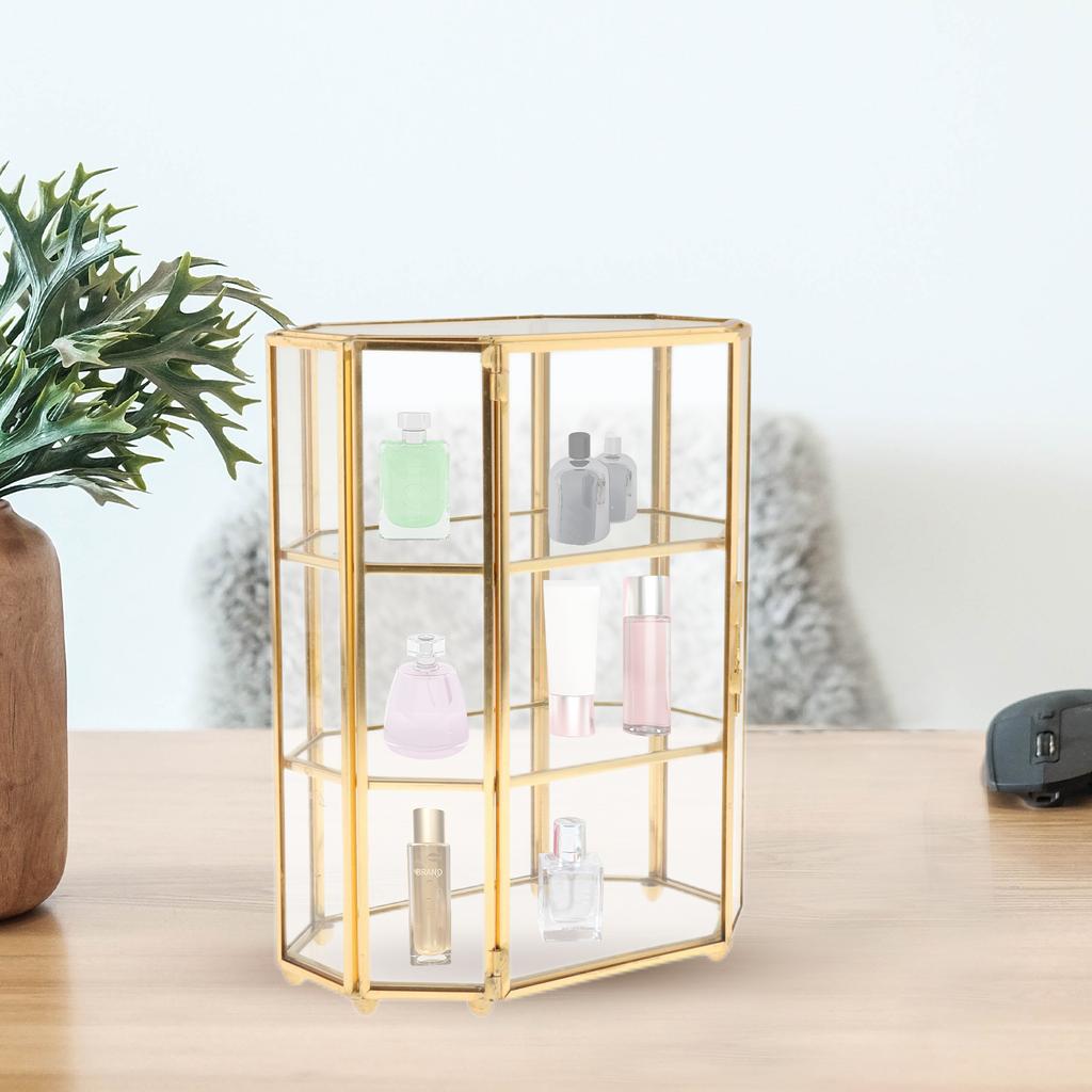 Glass Vintage Jewelry Box Octagon Jewelry Display Organizer Vanity Cabinet Decor Keepsake Cosmetic Makeup Storage Jewelry Box
