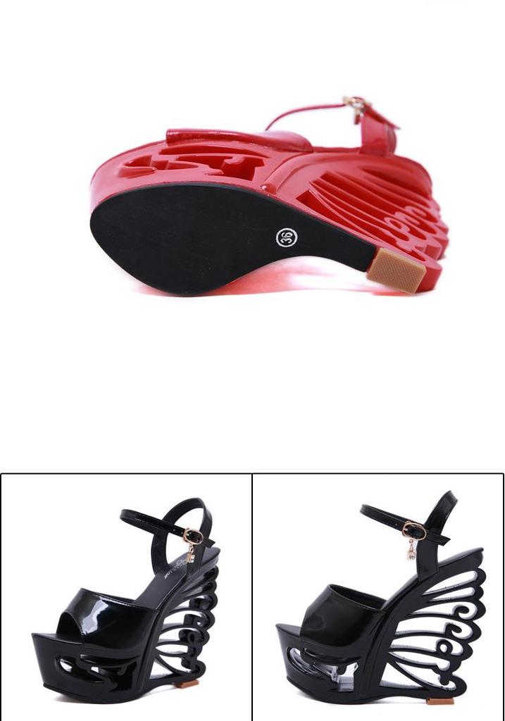Europäische & Amerikanische High Heel Lackleder Römische Keilsandalen