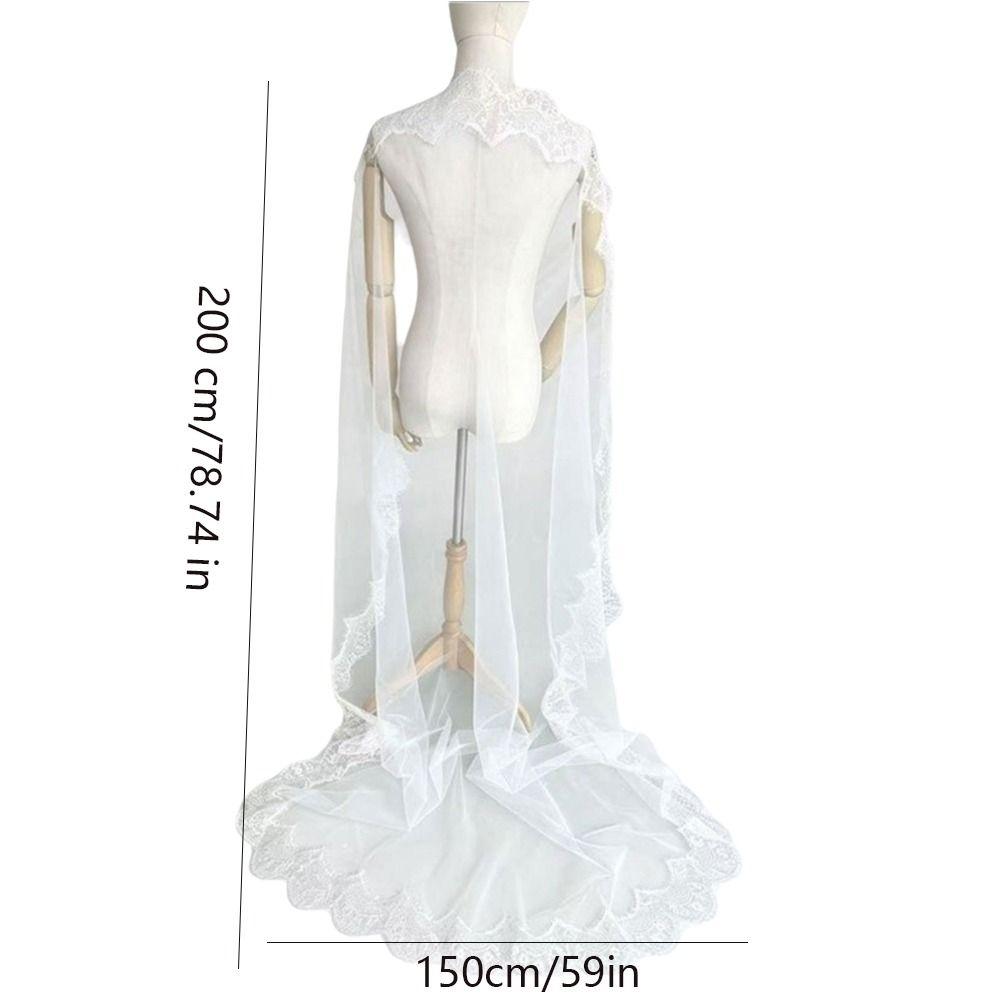 2M Long Bridal Headscarf Lace Edge Muslin Head Covering Elegant Wedding Veil Cathedral Wedding