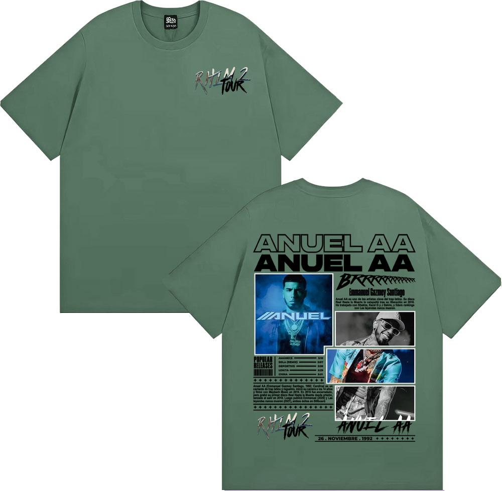 Rapper Anuel AA Rhlm 2 Album 2025 Tour T-shirts Men Women Fashion Hip Hop High Street T Shirt Cotton O-Neck Short Sleeve T-shirt
