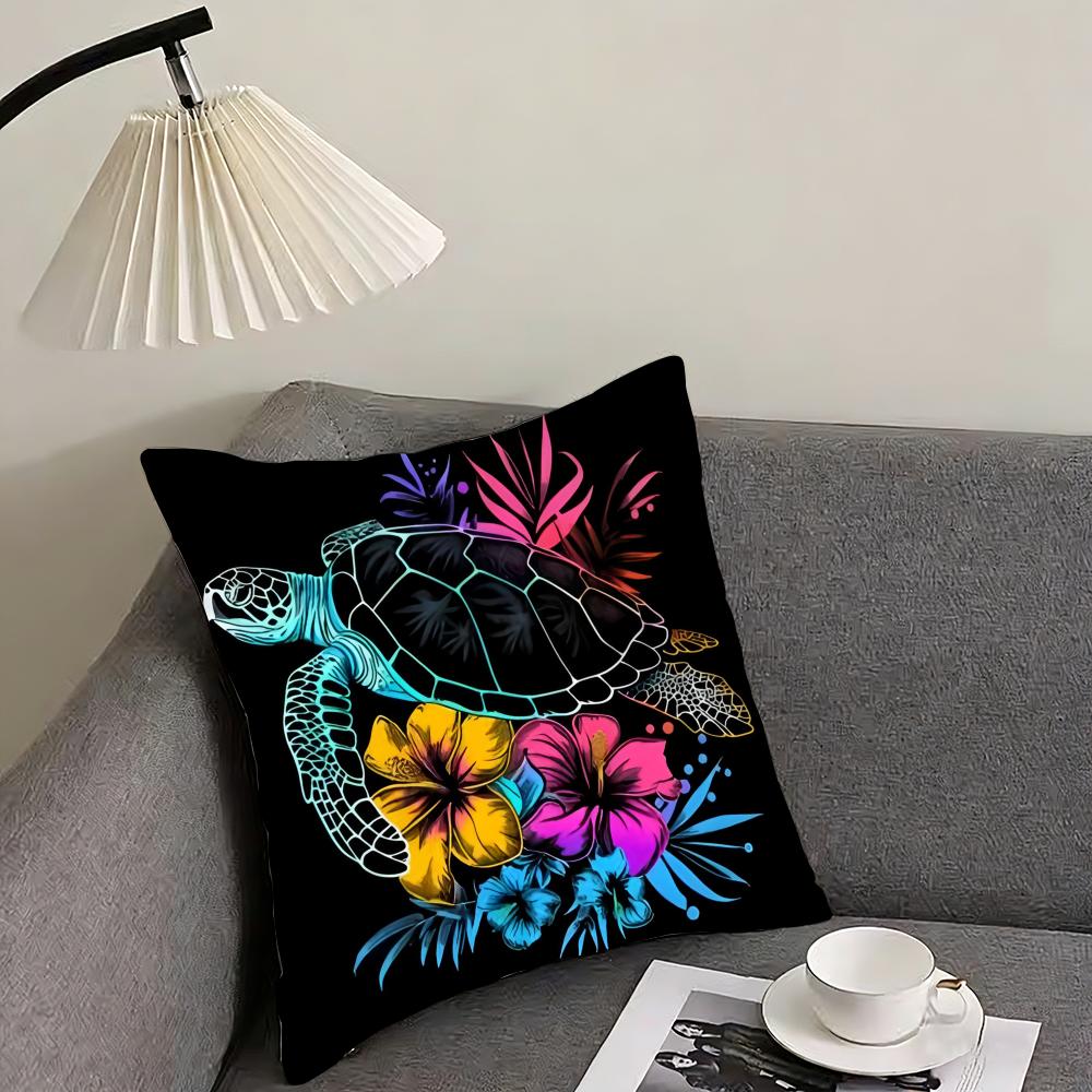 Hawaiian turtle Cushion Cover Pillowcase Ultra Soft Skin Friendly Fabric Cloud Like Comfort Concealed Zipper
