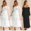Women's White Chiffon Lace Jacquard Off-Shoulder Evening Gown - Elegant Long Dress for Wedding & Formal Events