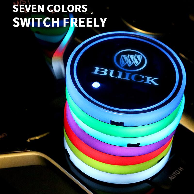 1/2Pcs 7 Color LED Car Cup Holder Light Luminous Coaster Water Cup Pad For Buick Envision LaCrosse 2017-2019 ENCORE Accessories
