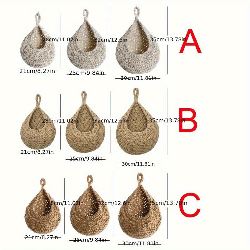 Boho Chic 3pcs Set of Hand-Woven Cotton Rope & Linen Baskets with Hooks - Ideal for Hanging Fruits, Vegetables
