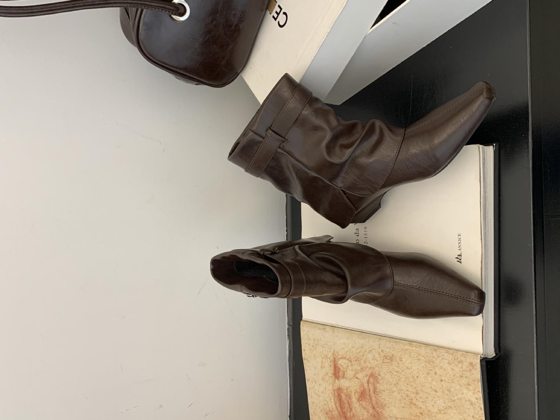 

Short Boots Women S Autumn And Winter Women S Boots Pants Pants Boots Thick Heel Boots Square Head Short Boots Skinny Boots Martin Boots 39 кавовий