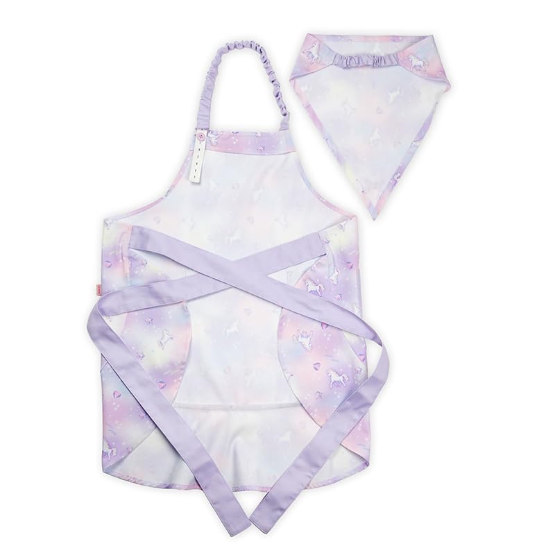 [Mother Garden] Kids Apron and Headscarf Set for Girls, Sizes 130-150 [Unicorn] Stylish and Cute for Elementary School Children
