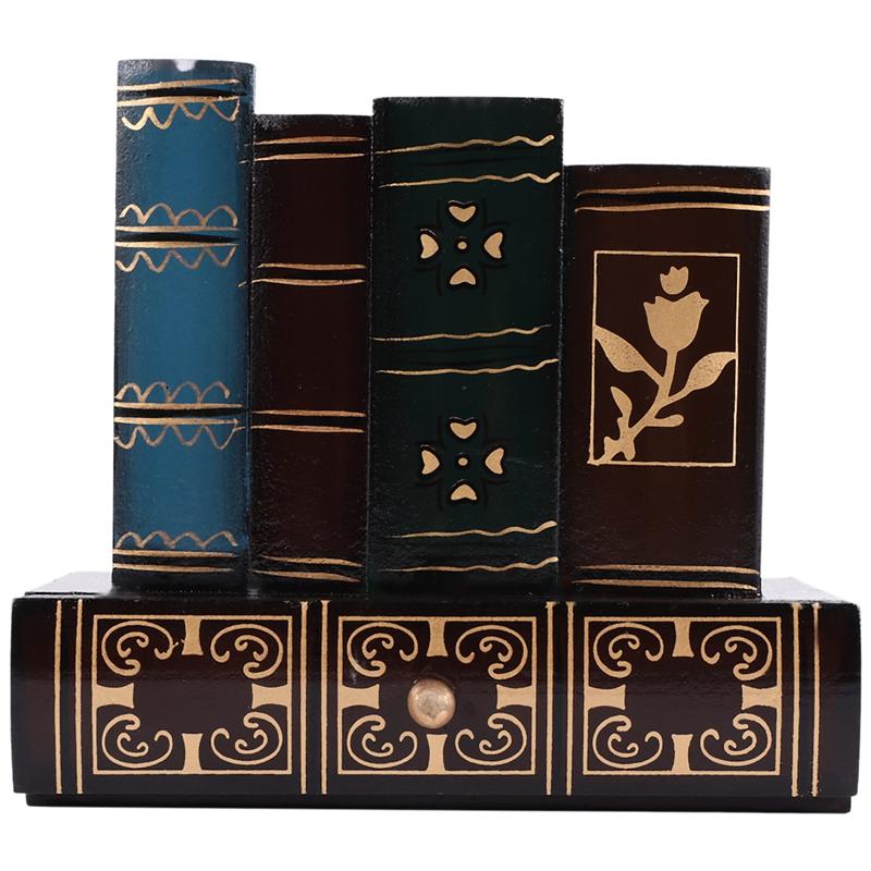 A72U Multifunction Retro Wooden Pen Holder Book Shape Wood Craft Home Decor Pencil Desktop Storage Box Drawers Stationery Holder