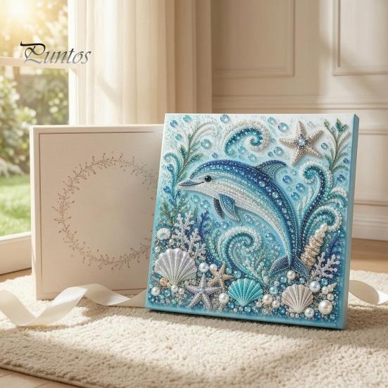 Nautical Style Home Ornament Ocean Faux Pearl Painting Kit, Marine Life 3D Art DIY Decorative Bead Picture Set Sea Turtle Fish Craft for Adults,