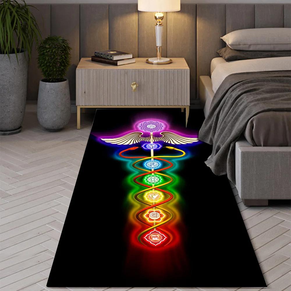 Indian Bohemian Seven Chakras Carpet Mandala Yoga Meditation Flower of Life Flower Suitable Bedroom Room Decor Anti-slip Rugs