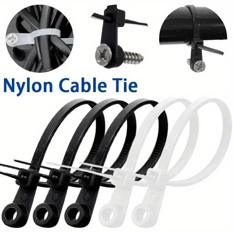 100pcs Creative Nylon Cable Ties with Screw Mounting Holes, Self-Locking Loop Strapping, DIY Office Cable Harness Organizer