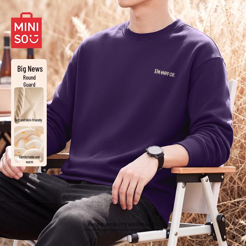 MINISO Men's Letter Print Loose Fit Crew Neck Sweatshirt