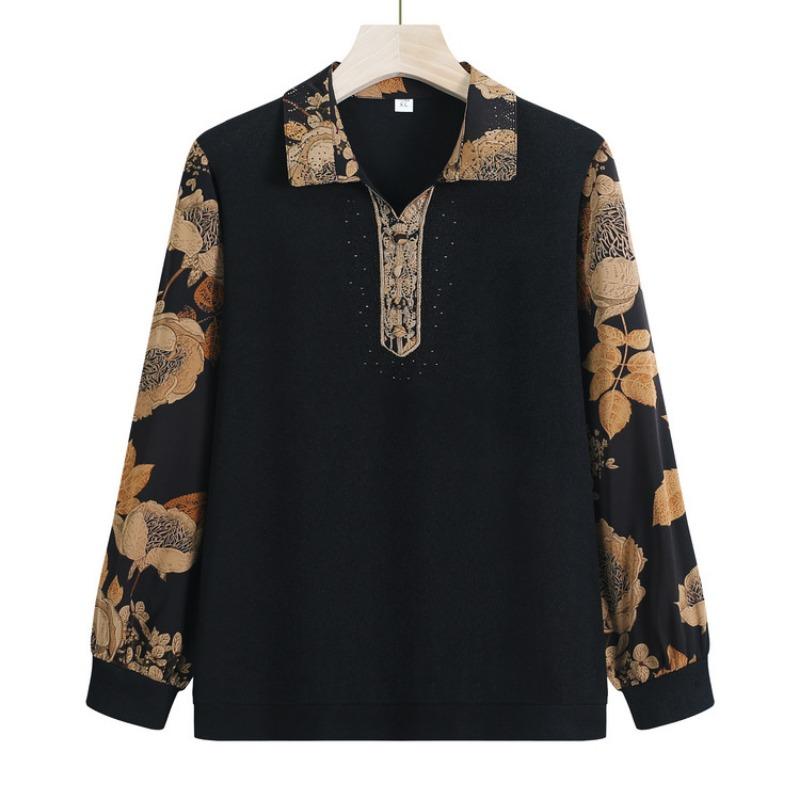 

Mom s autumn clothes female grandma s long-sleeved sweater medium and old knitted sweater autumn thin bottoming shirt 5XL (recommended 150-82.5kg) чёрный