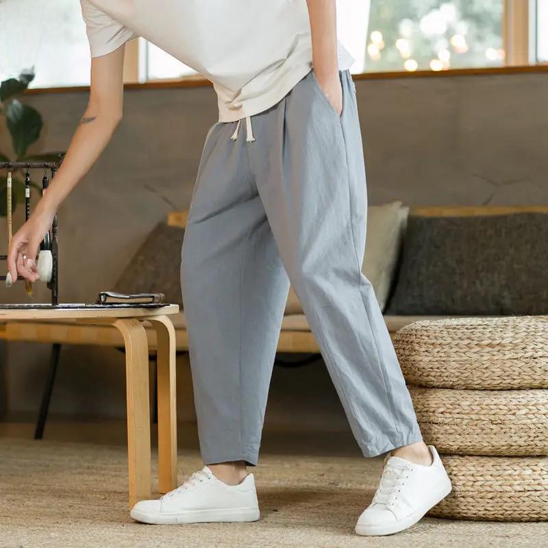 Chinese-Style Men's Loose Linen Pants - Summer Thin, Straight, Wide-Leg Harem Trousers
