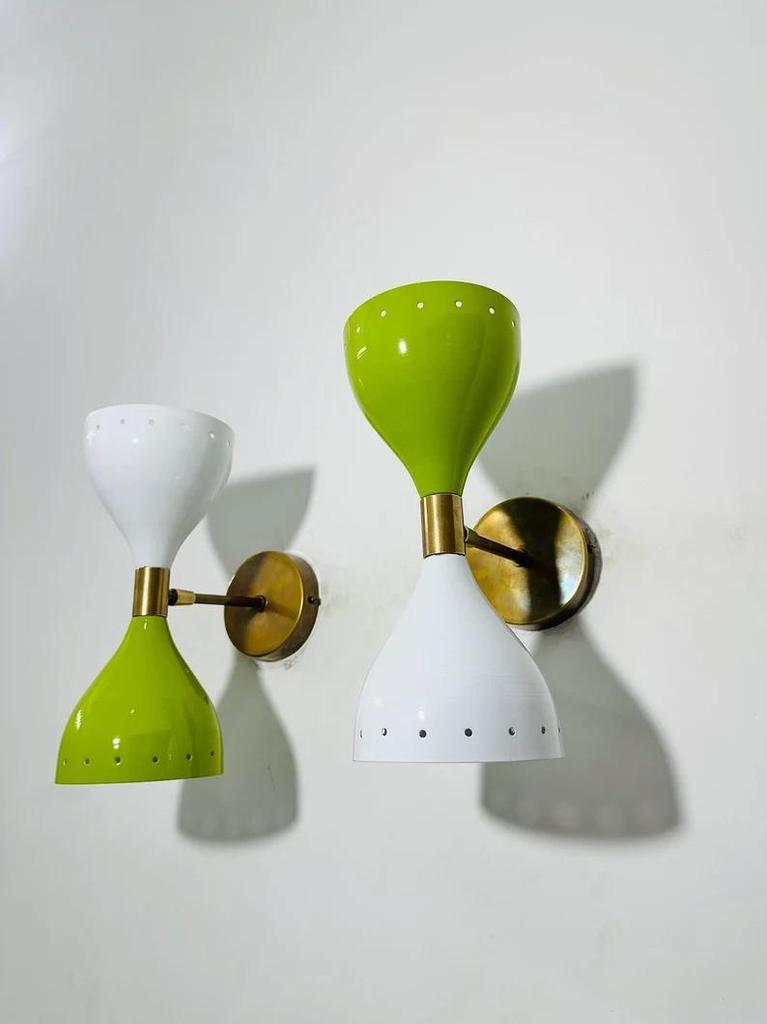 Mid-Century Modern Brass Wall Sconce - Italian Diabolo Style - Pair