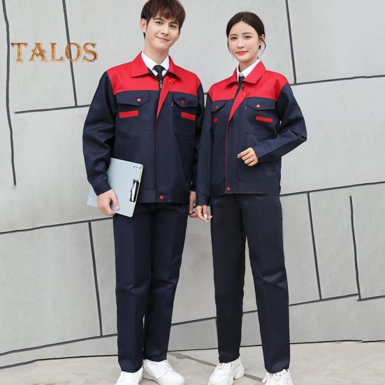 Workwear Suit for Men Women Wear-resistant Worker Clothing Lapel Collar Zipper Long Sleeve Top Pants Work Uniform Set for Repairman Workmen