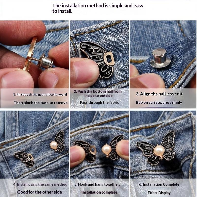Butterfly Jeans Button Adjustable Clips Waist Tightener Buckle Adjuster For Pants Skirt Retractable Button Pin