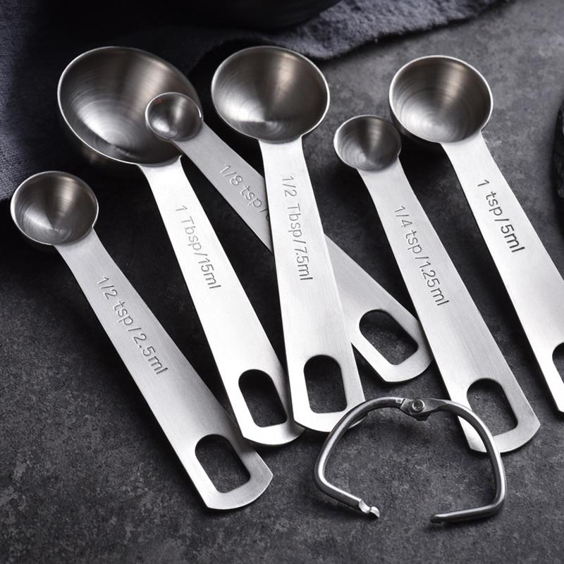 6Pcs Measuring Spoon Set Stainless Steel Kitchen Measuring Spoons Coffee Tea Sugar Spice Measure Scoop Baking Tools Accessories