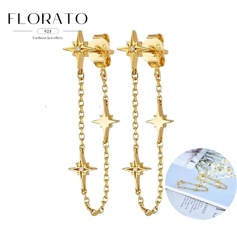 925 Sterling Silver Needle Eight-pointed star/star White Zircon Chain Earrings For Women Tassel Earrings Fashion Party Jewelry
