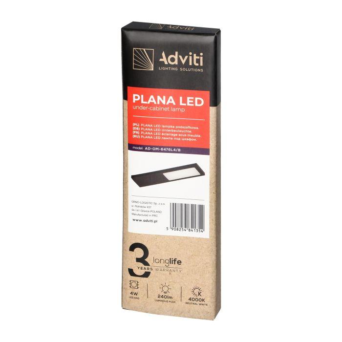 Plana Lampka Podszafkowa Led 4W, 240Lm, 4000K, Czarna Ad-Om-6476L4/B