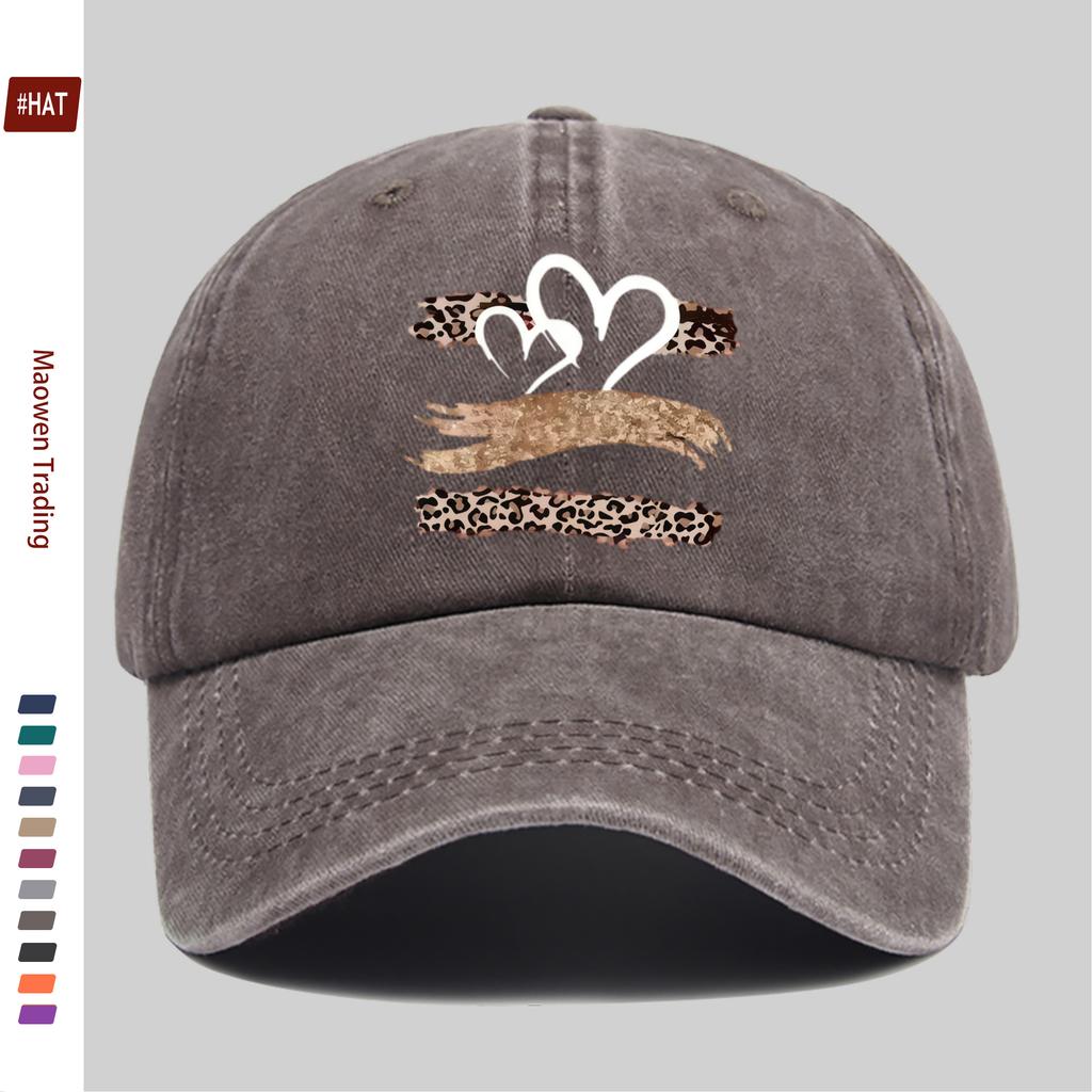 pc Summer Leopard Print Baseball Cap with Golden Brushstroke and White Double Heart Pattern Design Sun Hat Comfortable and Lig