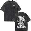 Faith Over Fear Bible Verse T Shirt Men Women Christian Jesus Vintage Washed Harajuku Casual Oversized Soft Durable Daily