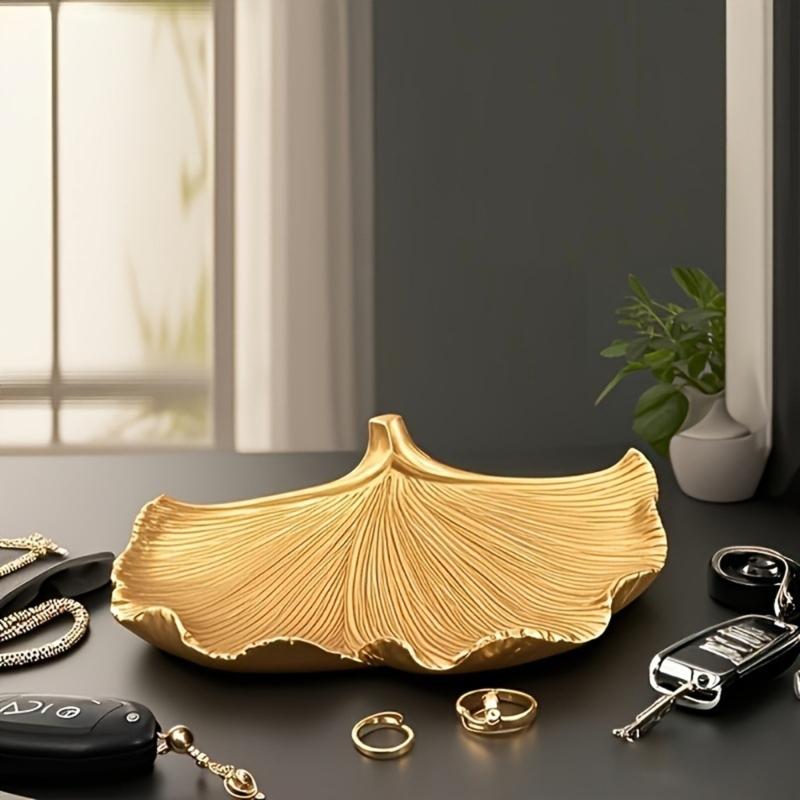 Gold Decorative Tray for Home Decors Leaf Shape Key Tray Entryway Decors Leave Jewelry Organizers Trinket Dish