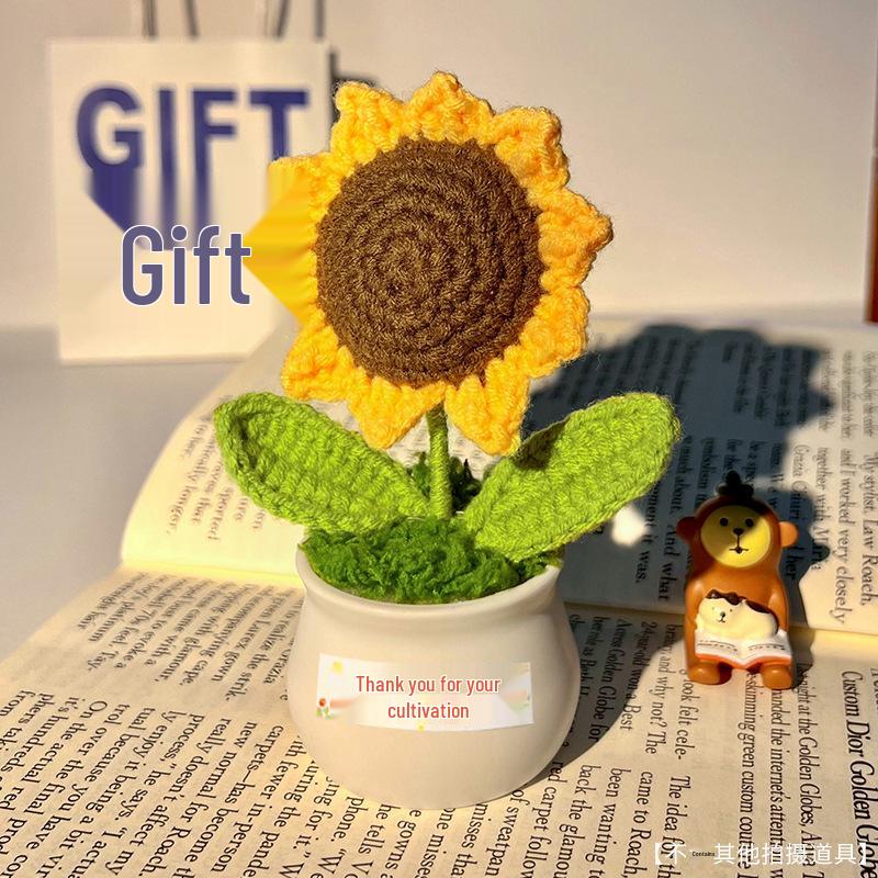 Handgefertigte Sonnenblumen-Schreibtischdekoration - Gewebtes Blumenstrauß-Geschenk für Schüler & Mädchen