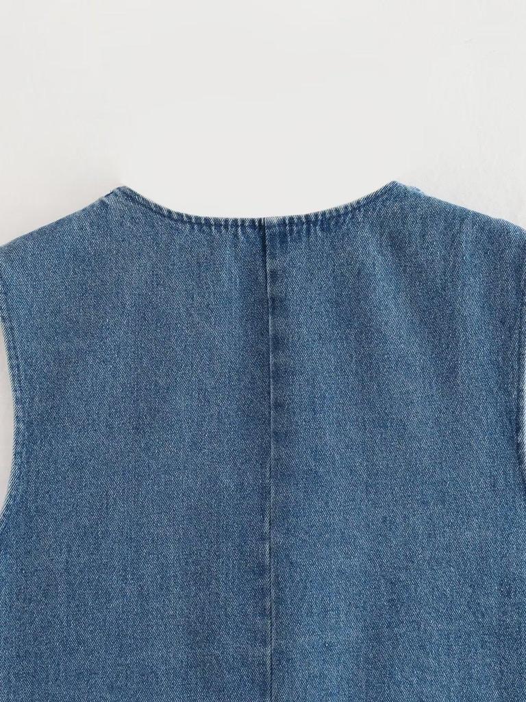 2025 Summer Women's Casual Denim Vest and High Waist Skirt Set with Lapels