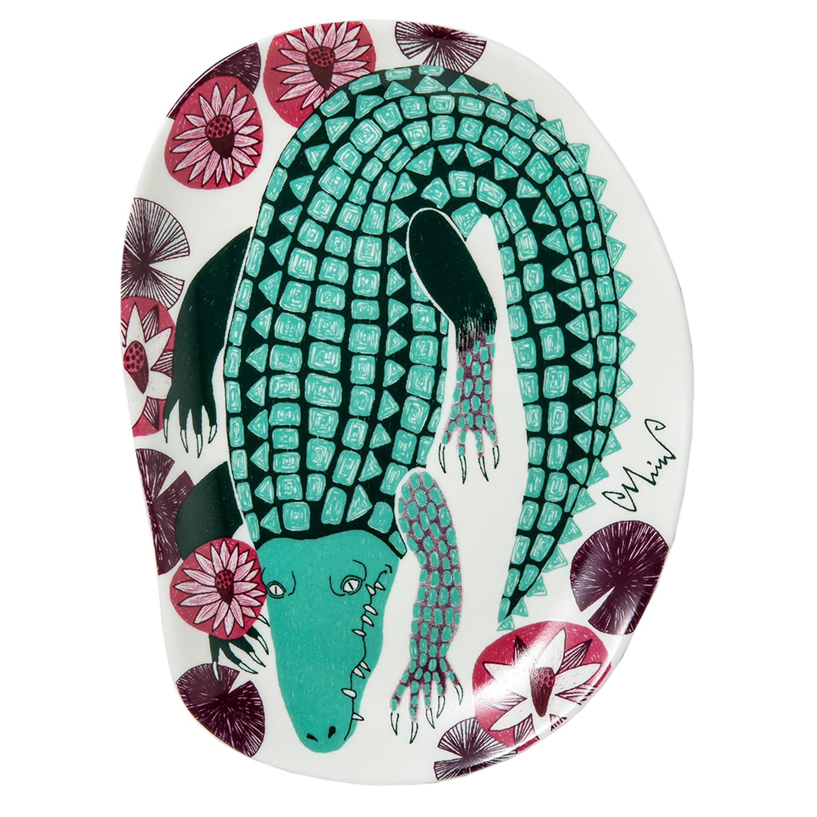 

MoritaMiW Small Plate with Kusunokibashi x x Made in Water Lily and Crocodile Crest, Approx. 10.8 14.6 1.5 cm, Japan, Design, M-04152-00-2