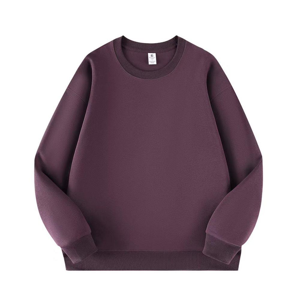 2025 Japanese-Style Solid Color Round Neck Hoodie, Trendy Casual Loose Fit, Sports Base Layer Top for Women and Couples