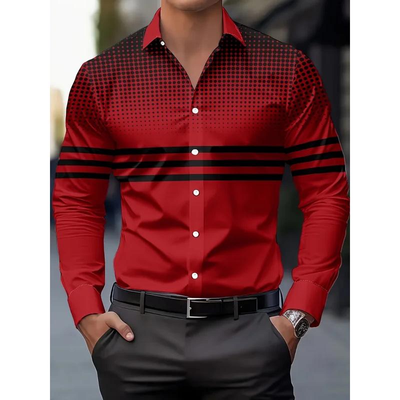 Men's Casual Dress Shirt with Modern Striped Design Regular Fit Long Sleeve Button-Up, Machine Washable for Spring Fall Office