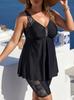 Set Costume da Bagno Tankini con Gonna Taglie Forti - Due Pezzi Neri Stampati con Pantaloncini da Surf 6X