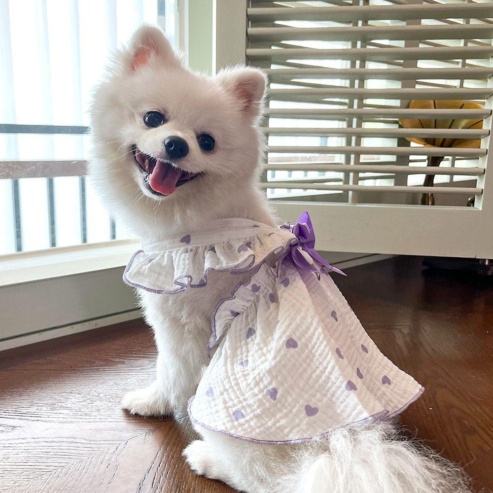 Bow Heart Summer Dog Princess Dress Cotton Cat Dog Costume New Kitten Pet Skirt  for Small Dogs