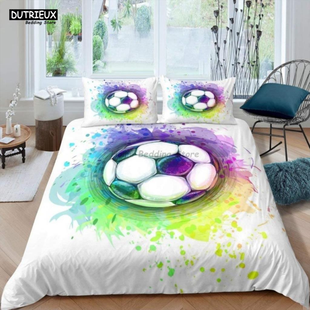 White Black Football Bedding Set Ball Sports Bed Linen Double Queen King Twin Full Size Boys Teens Soccer Duvet Cover Set Gifts