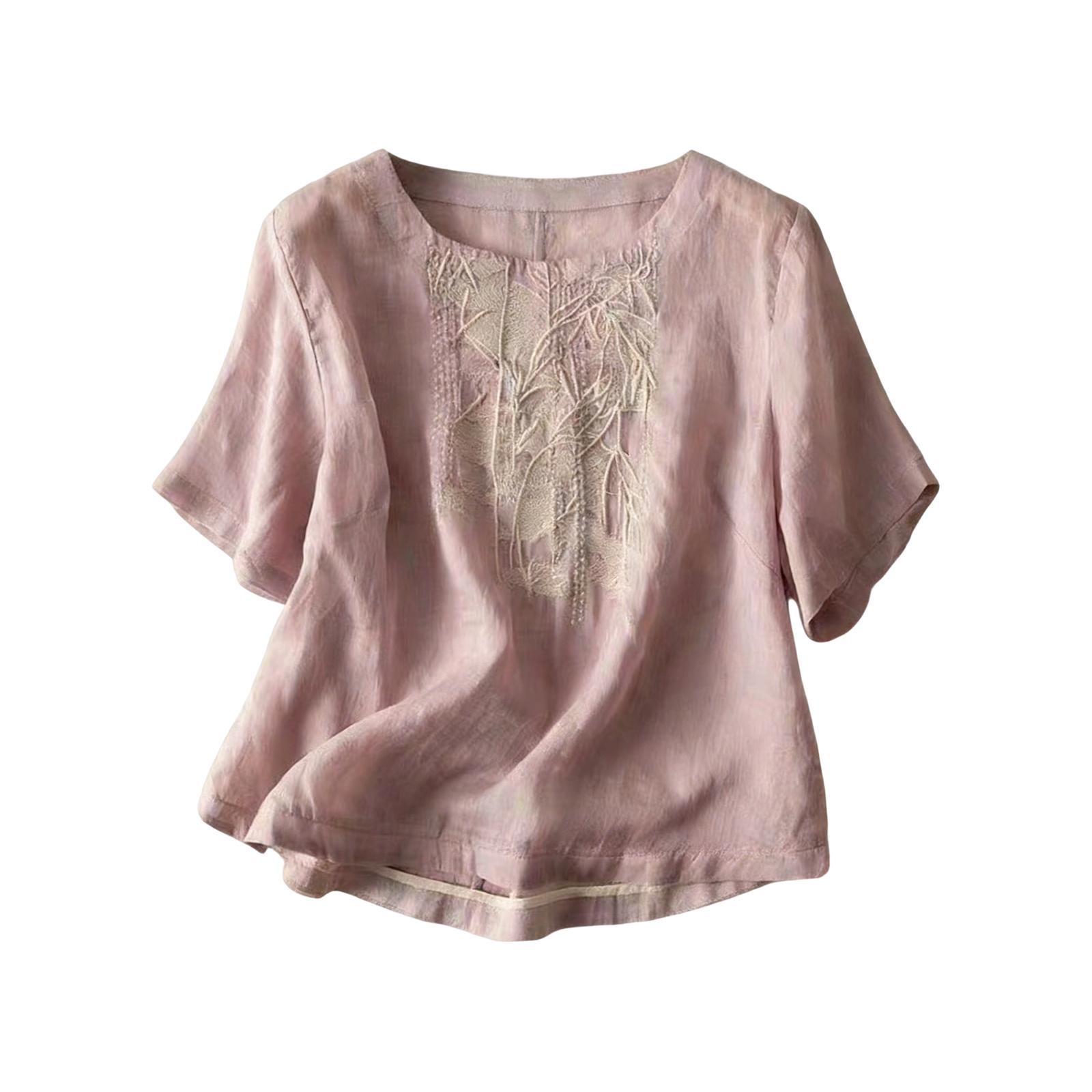 

Women s Cotton And Linen Loose-fitting Short-sleeved Top XL
