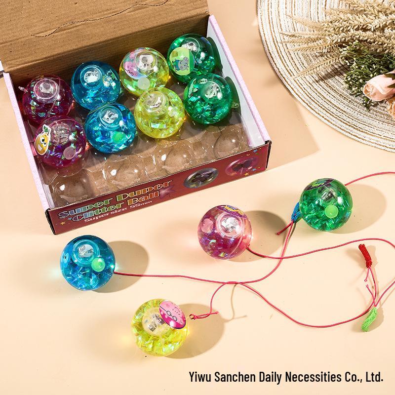 6.0 Bungee Light-Up Ball with Rope - Colorful, Cartoon Design, Transparent Flashing Toy
