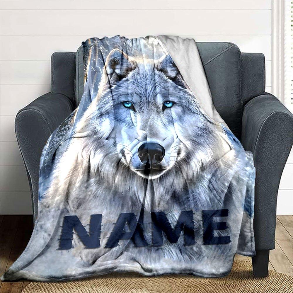 Mystical Wolf In Winter Forest Lightweight Customizable Blanket Personalized Text Durable Comfort Perfect For Sofa Couch Office Bed Picnics Allseason