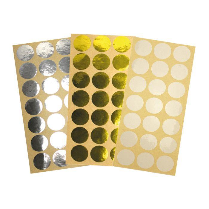 Gommette ronde autocollante Transparentes, Doré et argenté 2,5cm