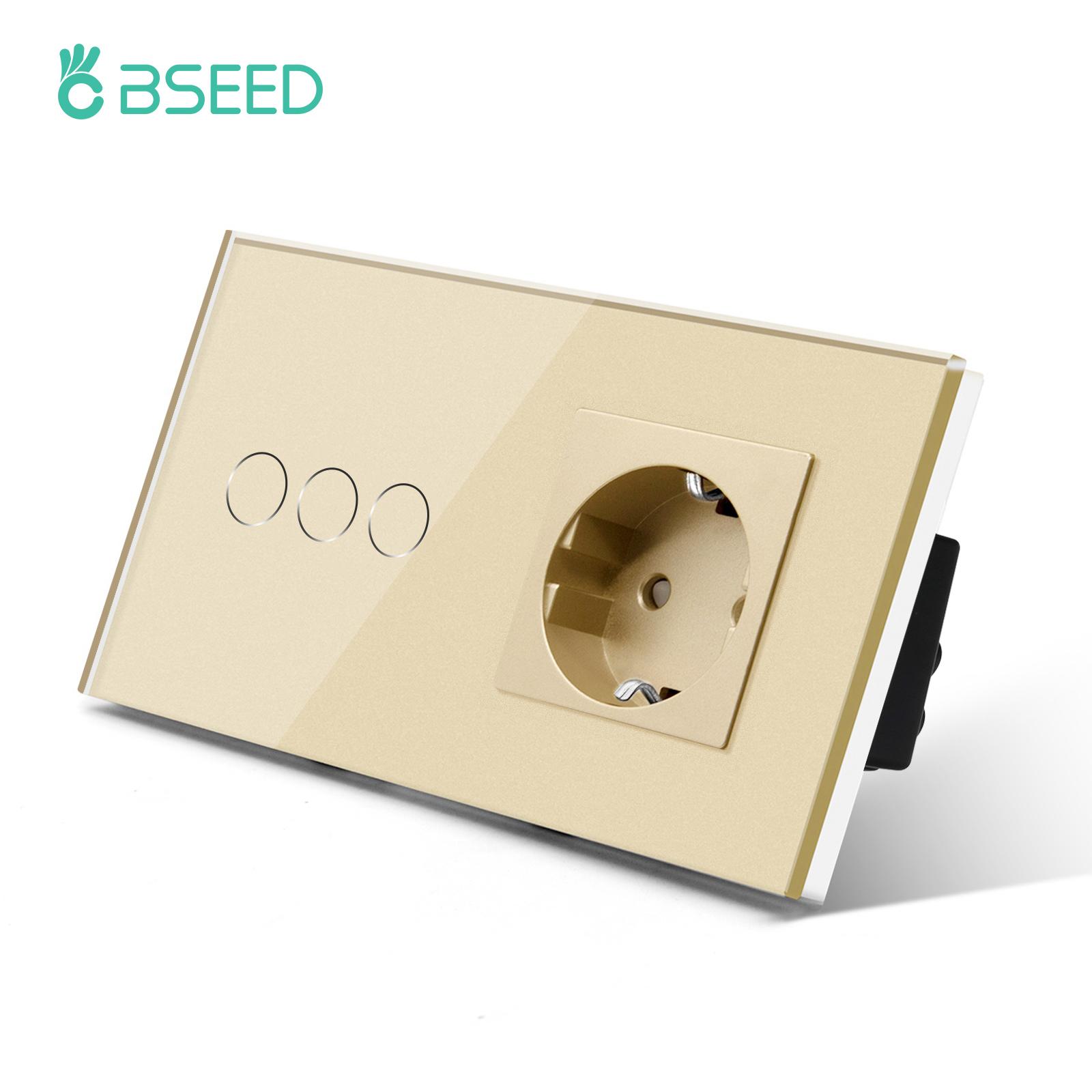 

Одинарна настінна розетка BSEED з портами USB Type-C Подвійна скляна розетка Потрійні електричні розетки Розетки 16A Золота 110-250V