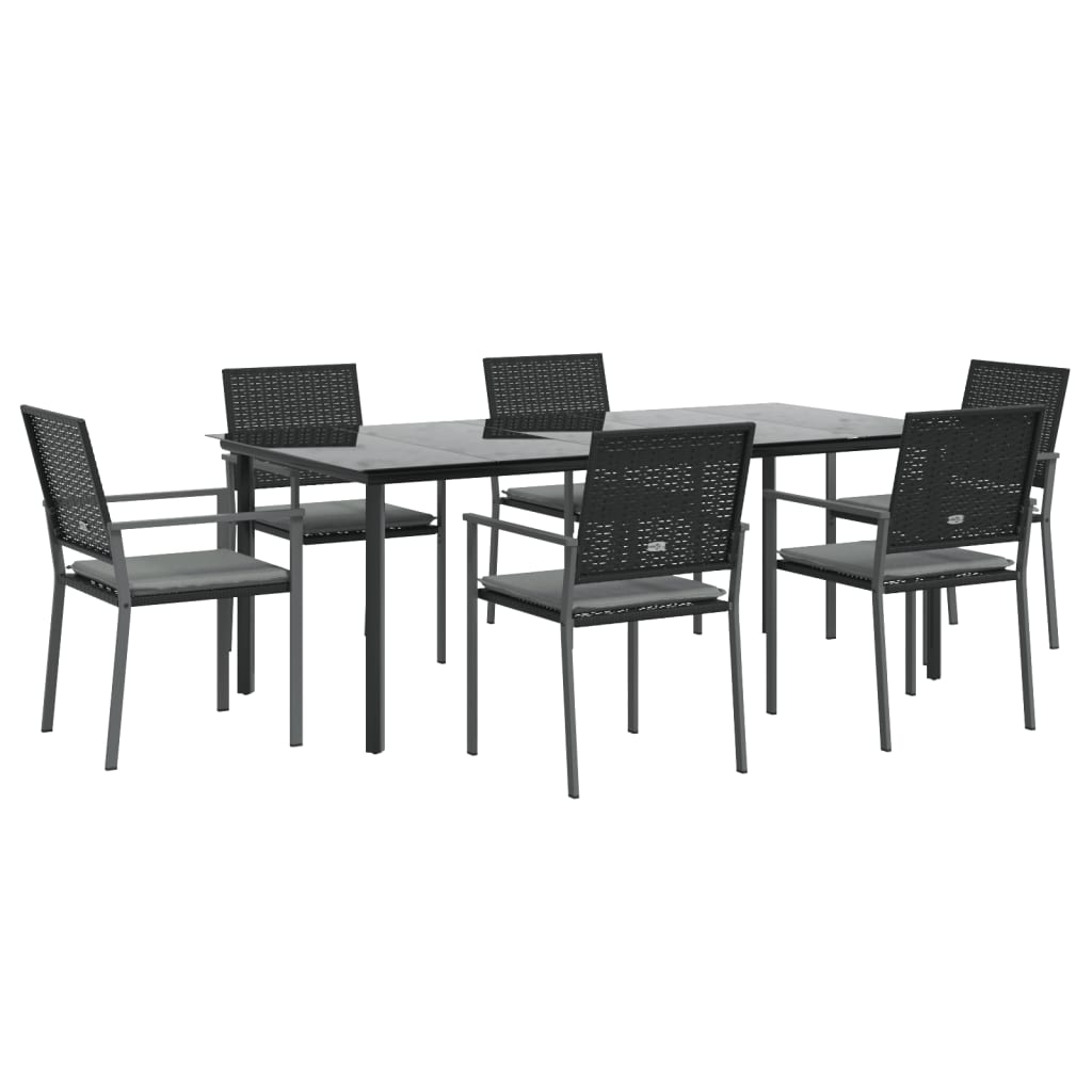 7 Piece Outdoor Dining Set with Cushions Poly Rattan and Steel