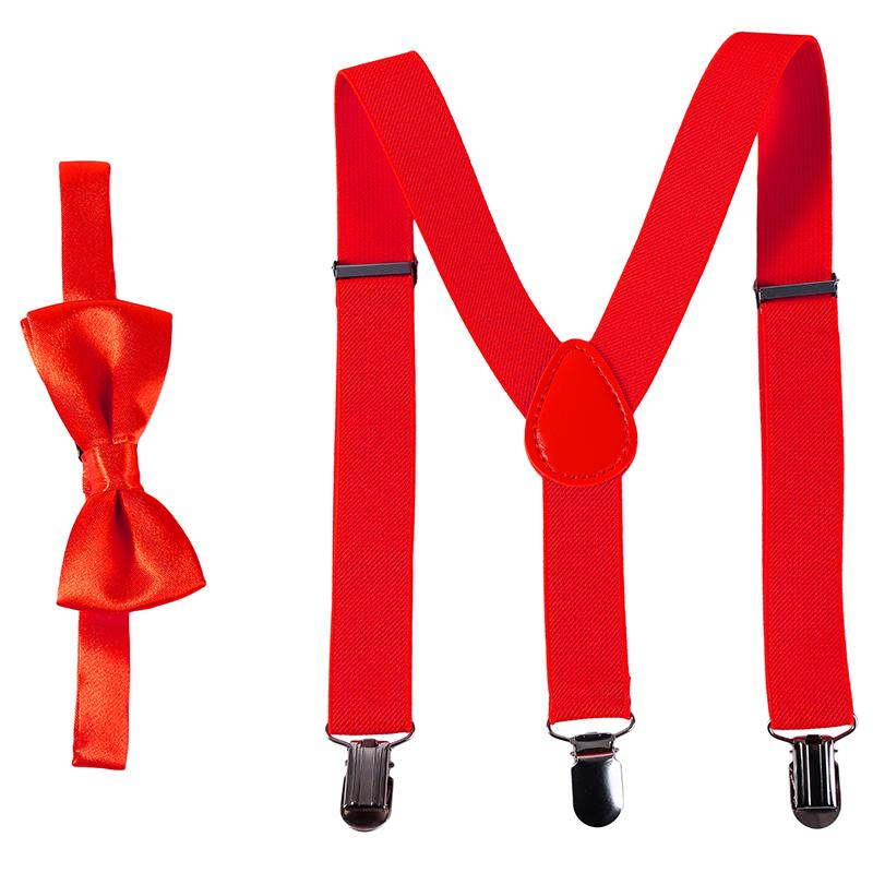 Kids Suspenders Bow Tie Set Boy Girl Retro Adjustable Suspenders Children Baby Braces Clip-on Trousers Wedding Ties Accessories