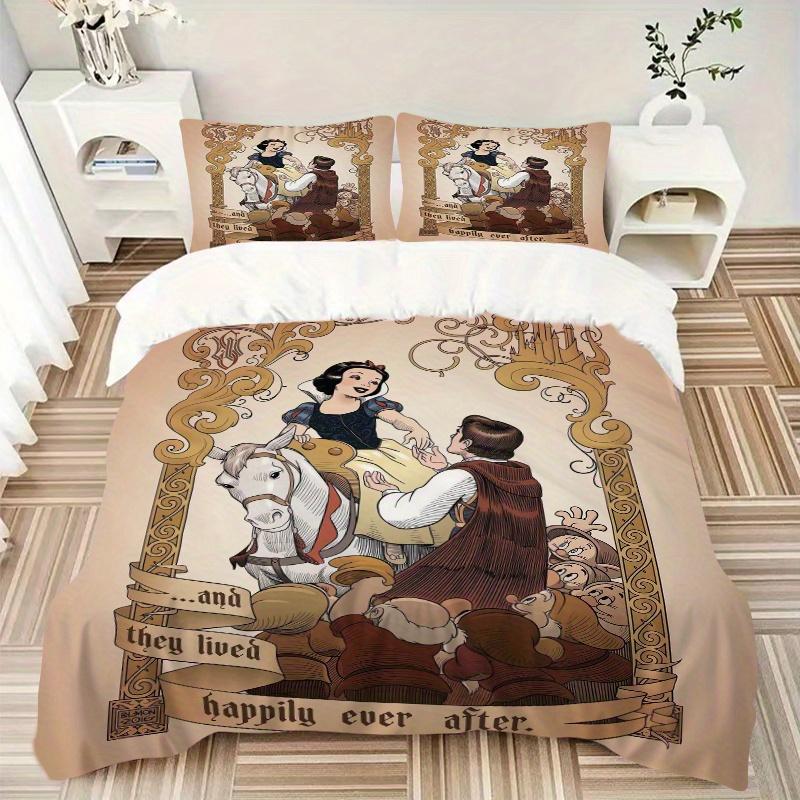 3pcs Happily Ever After Snow White and Prince Charming Quilt Cover Set - Soft and Cozy Bedroom, Guest Room and Dorm Decorative Bedding 3-Piece Se