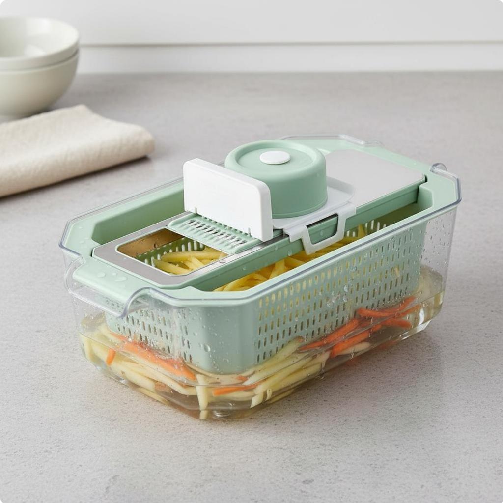 Vegetable Cutter with Container Large Capacity Vegetable Cutter with Container Multi-Functional Mandoline Cutter Non-Slip Base