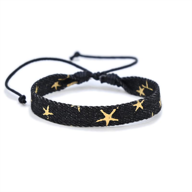 Vintage Star Pattern Blue Literary Denim Fabric Bracelet For Women Men Gothic Ethnic Handwoven Wrist Strap Fashion Jewelry Gift
