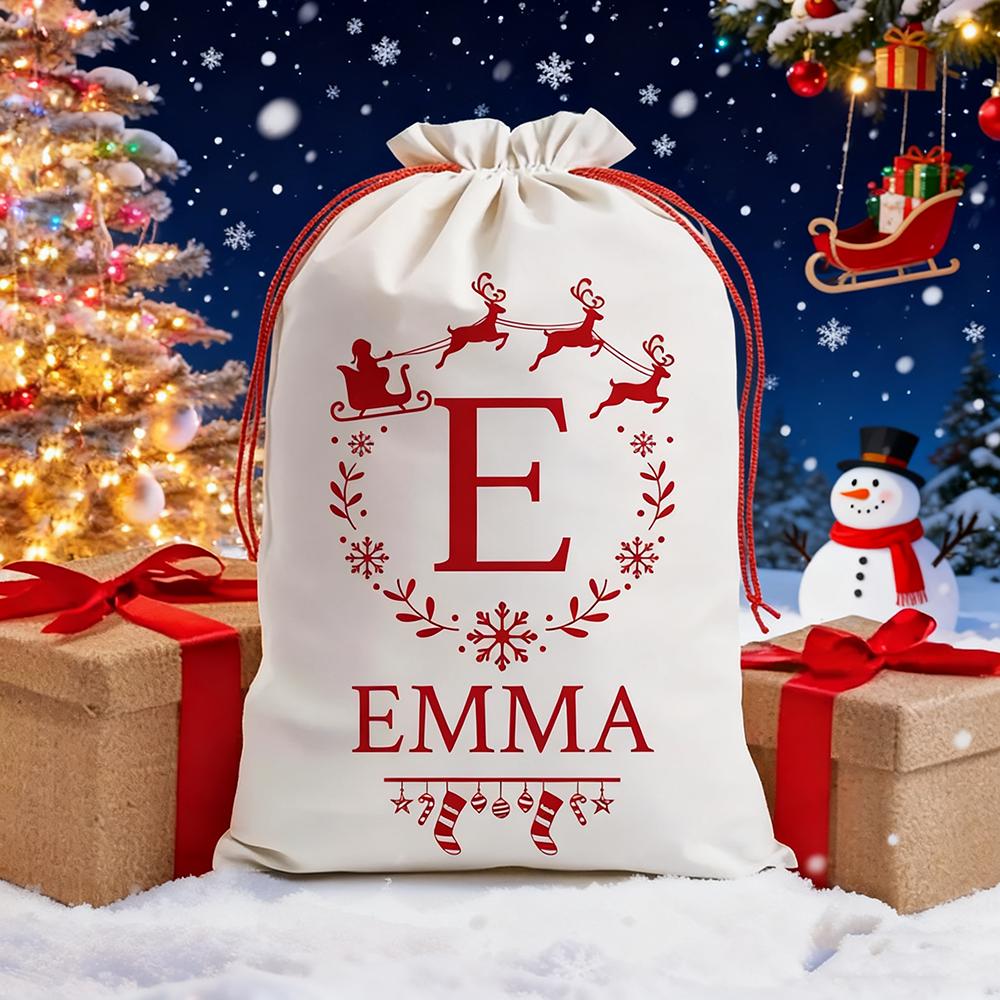 Personalized Christmas Holiday Gift Bag Red Plaid Santa Hat Gift Bag Custom Presents Packaging Sack Santa Christmas Stocking