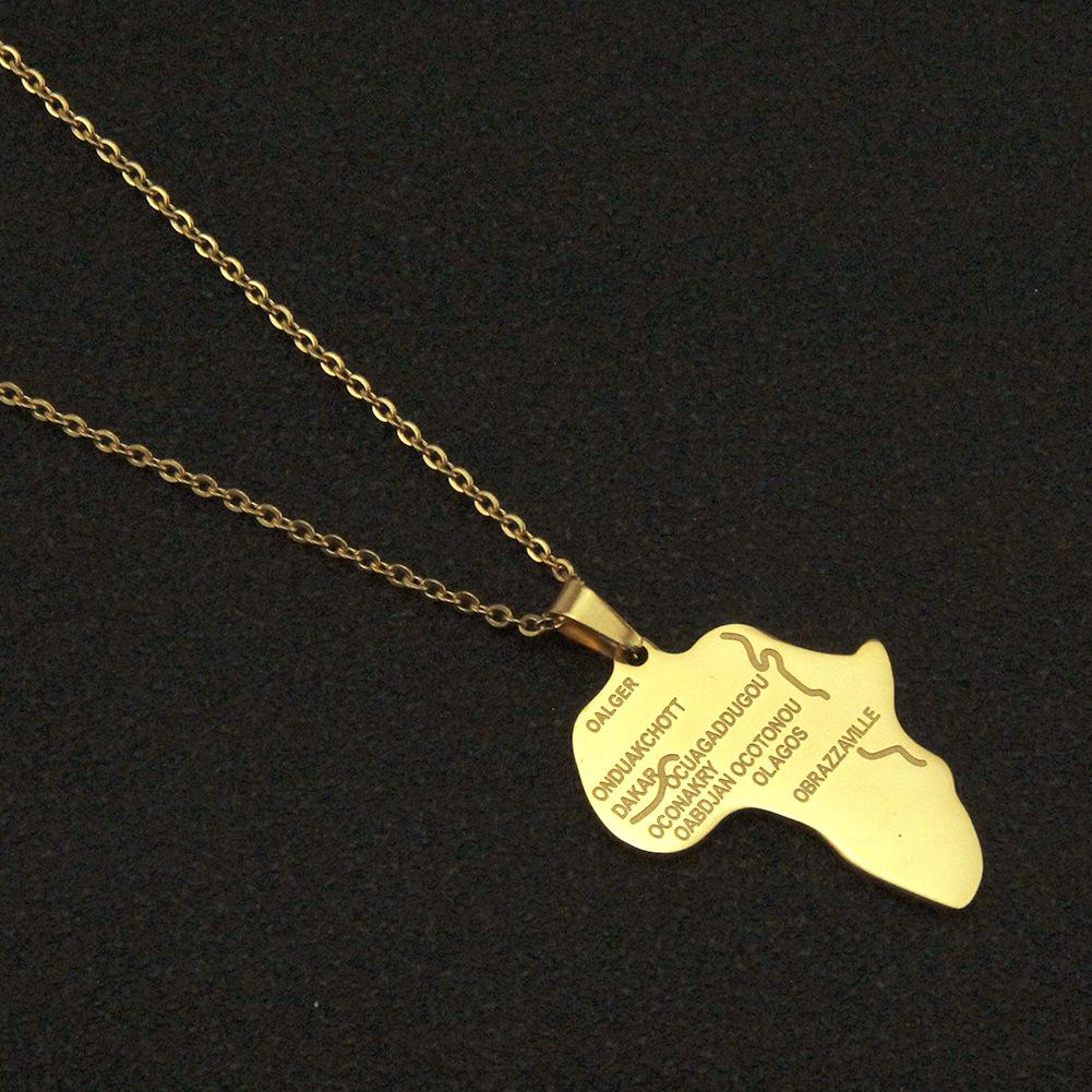 Stainless Steel Gold African Map Pendant Necklace Jewelry