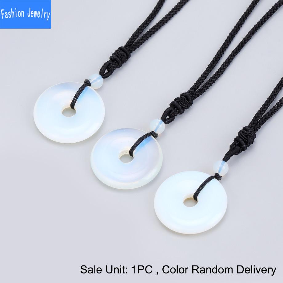 Natural crystal stone safety buckle pendant 30mm donut braided necklace fashion accessories